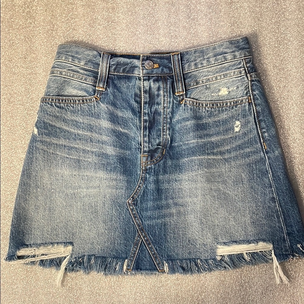 Madewell Blue A-line Mini Skirt button fly 100% cotton rigid denim size 25